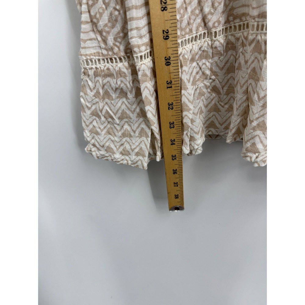 DOTTI Geometric Print Crochet Trim Tunic Dress sz XL Tan White Boho Bell Sleeve - Picture 5 of 9